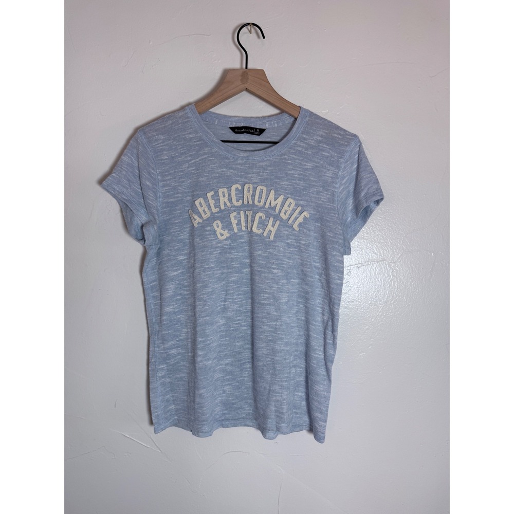 Vintage Abercrombie & Fitch Blue Space Dye Logo Tee M Textured Applique Preppy